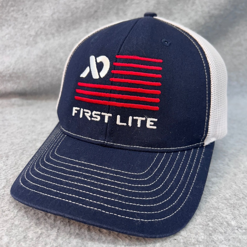 First Lite Flag Logo Mens Navy Trucker Hat Richardson 112 Snapback OSFM